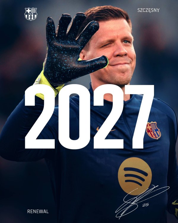 巴萨官宣与什琴斯尼续约至2027年, 今夏将出售特尔施特根