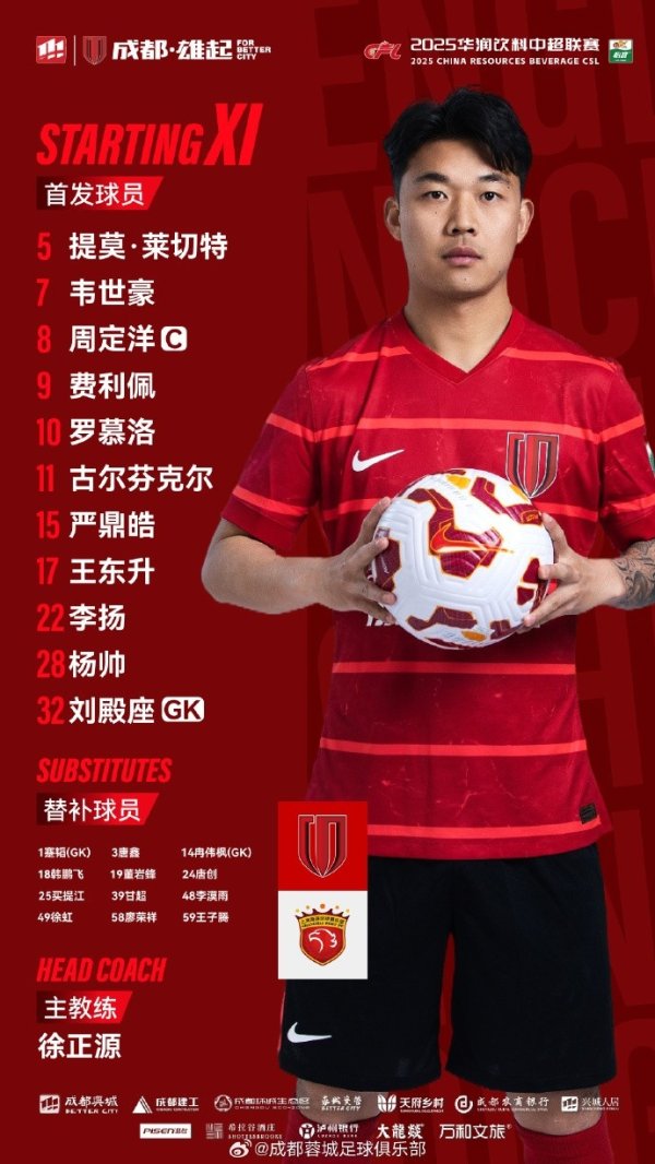 成都蓉城vs上海海港赛事  杆位名单出炉