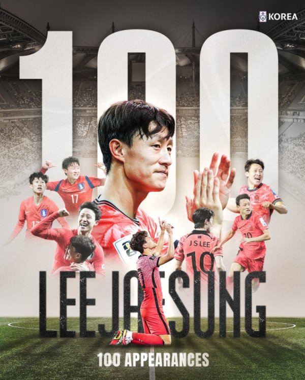 里程碑！李在城为韩国队出战100场赛事  ，此前99场15球17助