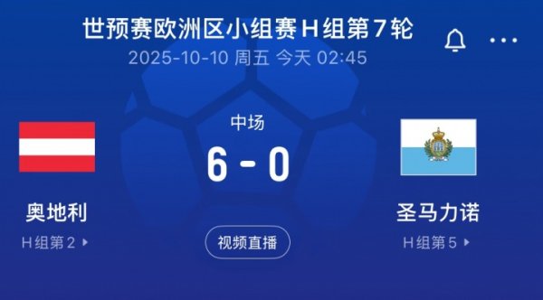 无情!世预赛奥地利半场6-0领跑 圣马力诺,后者FIFA排名倒数第一 无情!世预赛奥地利半场6-0领跑 圣马力诺,后者FIFA排名倒数第一