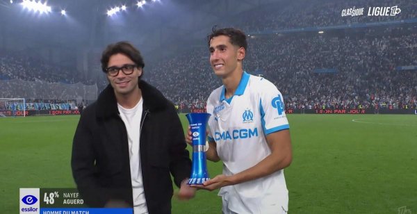 攻入制胜球，马赛后场球员阿格尔德当选法国国家德比全场最佳球员