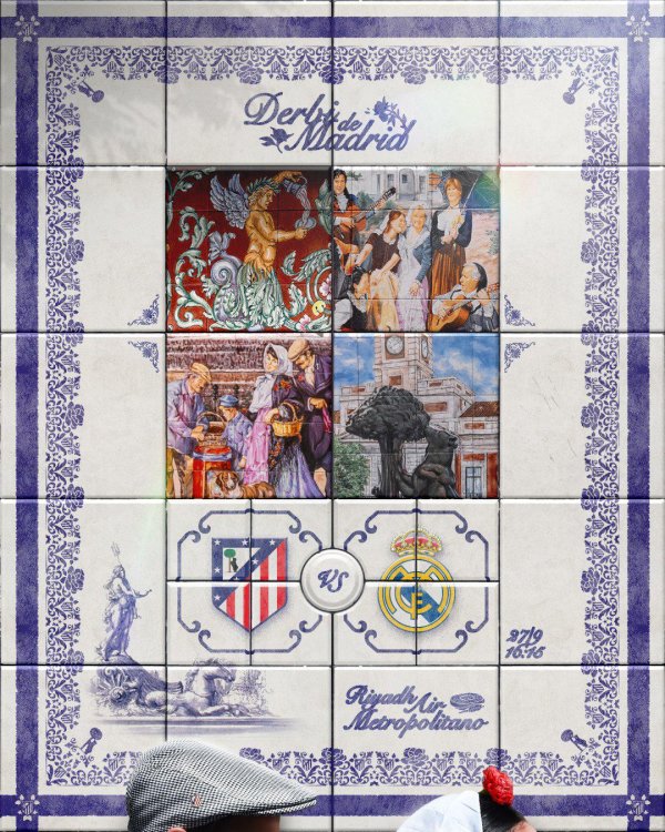 马竞发布德赛事  前海报：中世纪壁画+树莓熊标志