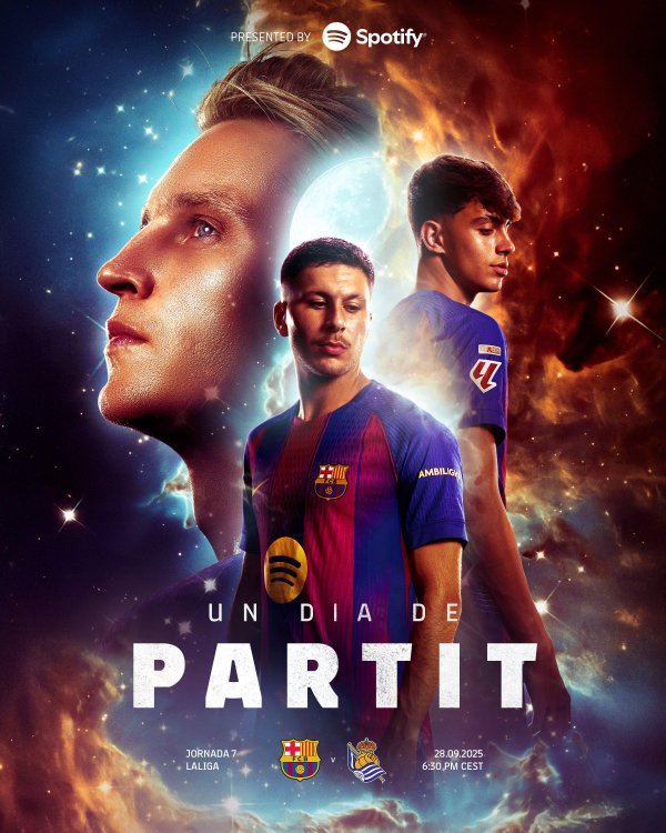 赢了就登顶!巴萨发布对阵皇家社会海报,德容等球员出镜 赢了就登顶!巴萨发布对阵皇家社会海报,德容等球员出镜