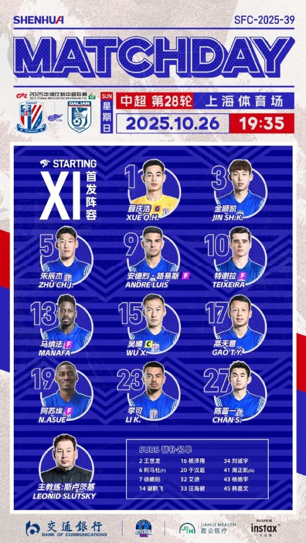 中超第28轮 上海申花vs大连英博 上海申花杆位名单 中超第28轮 上海申花vs大连英博 上海申花杆位名单 